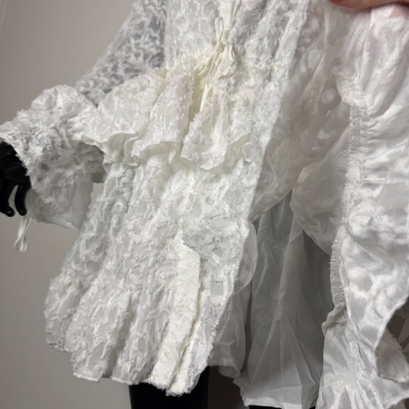 MISSGUIDED Textured Embroidered Georgette Shirt Dress With Tiered Ruffle Hem - Picture 5 of 6